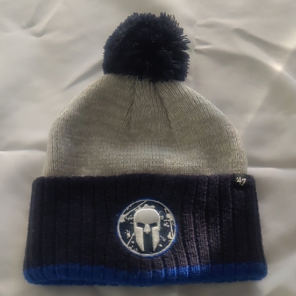 Unisex Gray and Navy Beanie with Spartan Logo